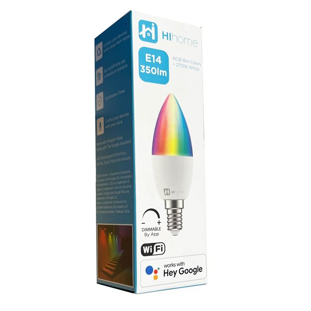 Hihome Smart LED WiFi RGB + Varm hvid (2700K) Candle E14 WAL-RGBW14  E14